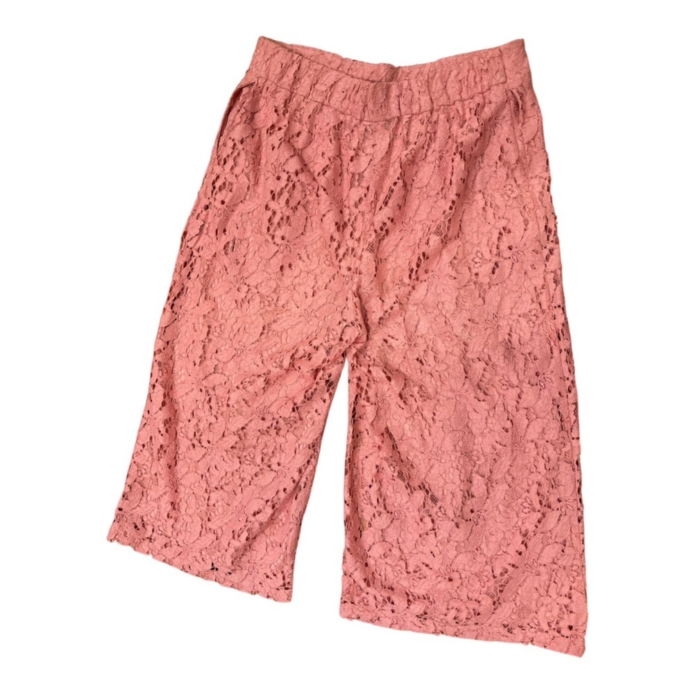 LANE BRYANT ROSE PINK LACE HIGH WAISTED WIDE LEG CULOTTE PANTS - Picture 3 of 5